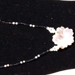 Vintage Lee Sands Mother of Pearl Carved Necklace